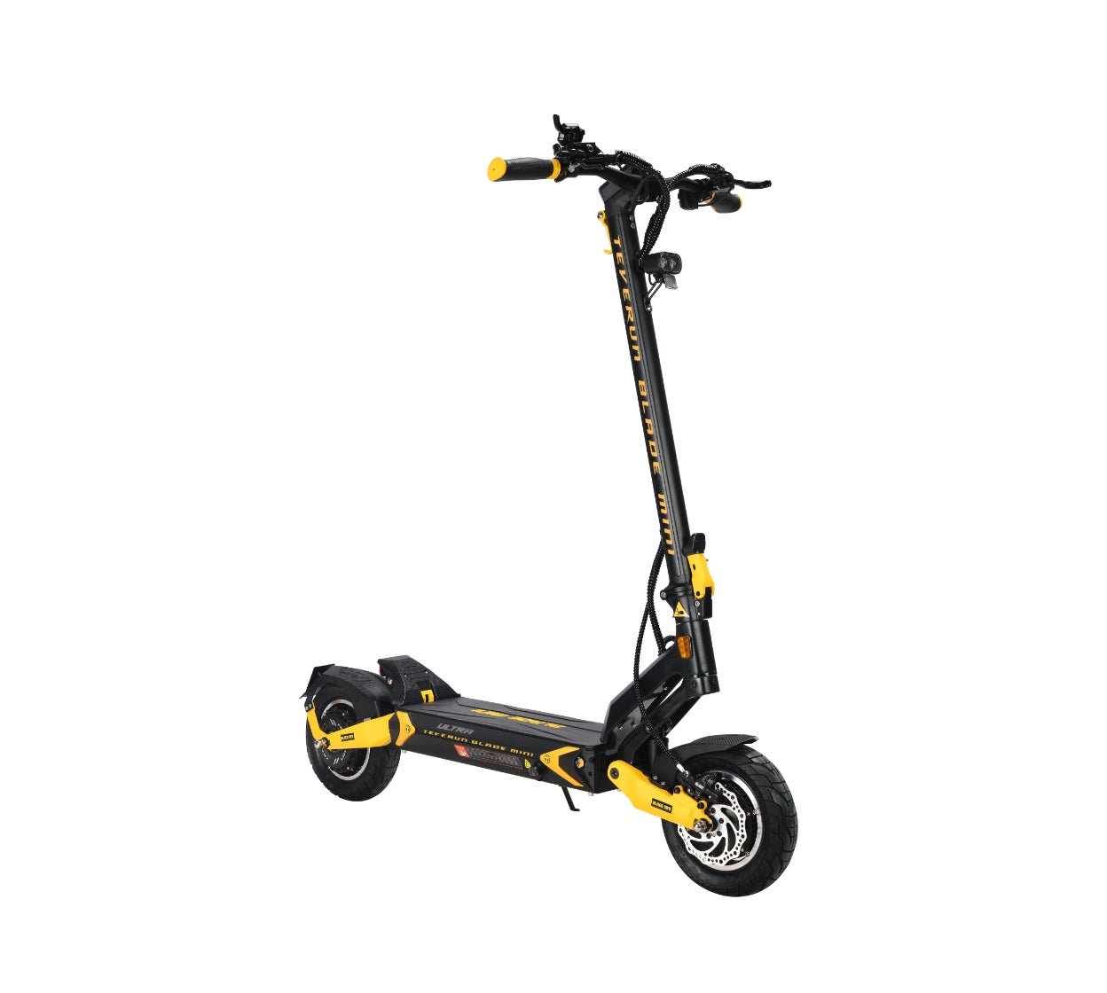 Teverun Blade Mini Ultra electric scooter studio view from the rear quarter