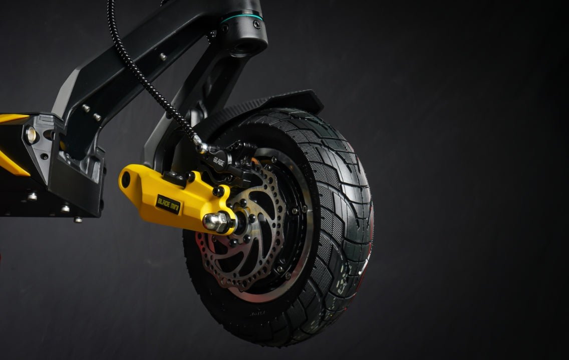 Rear disc brake on the Teverun Blade Mini Ultra electric scooter