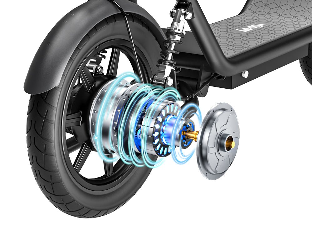 Exploded view of the rear hub motor on the Hiboy U2 electric scooter