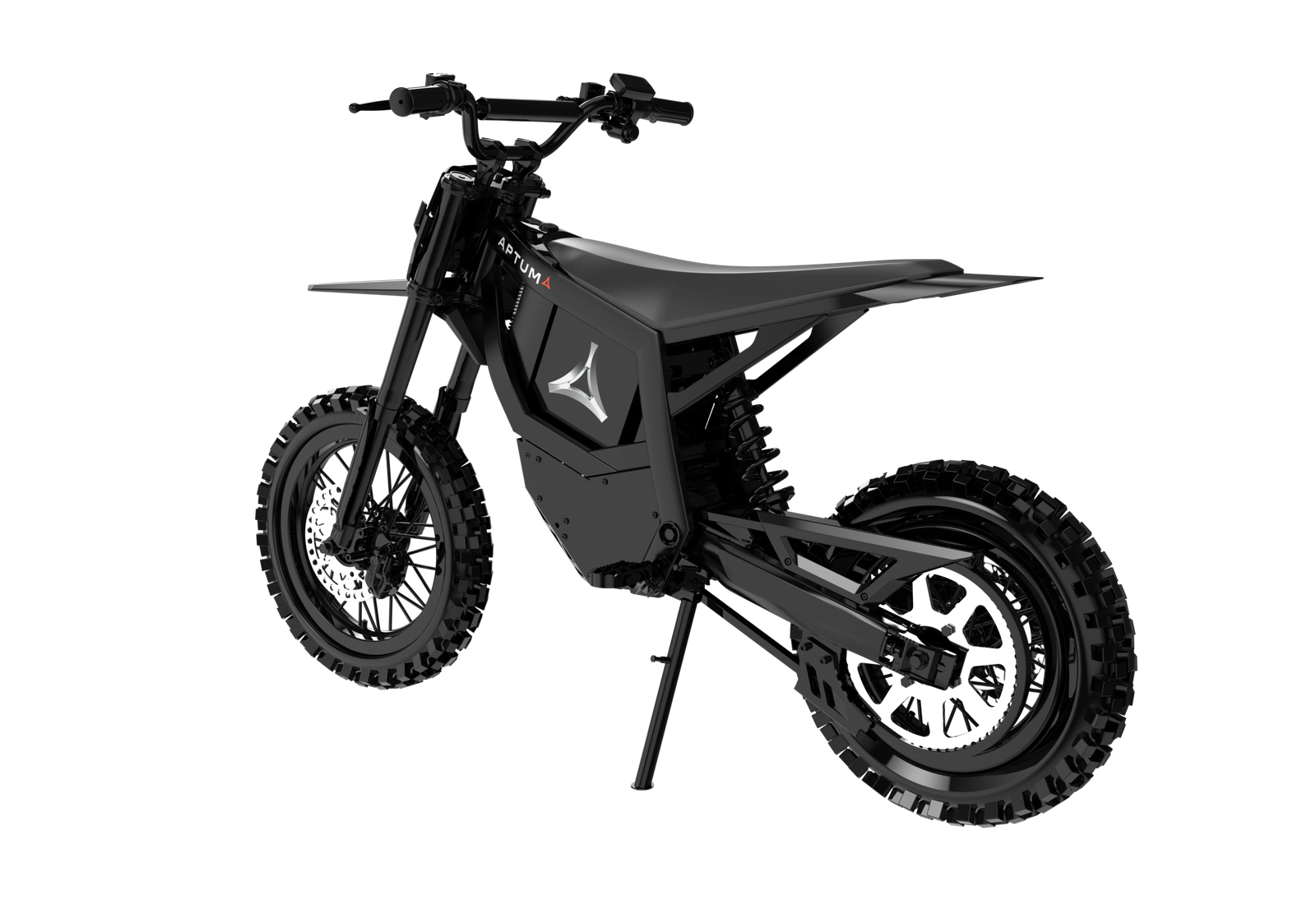 APTUM AP-2C-1 electric dirt bike in black, rear quarter