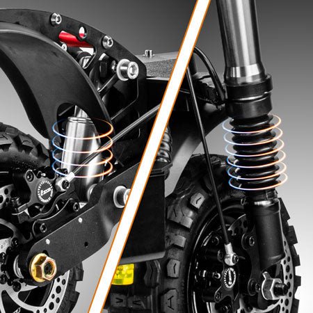 Front hydraulic and rear damping suspension on the Teewing X4 electric scooter