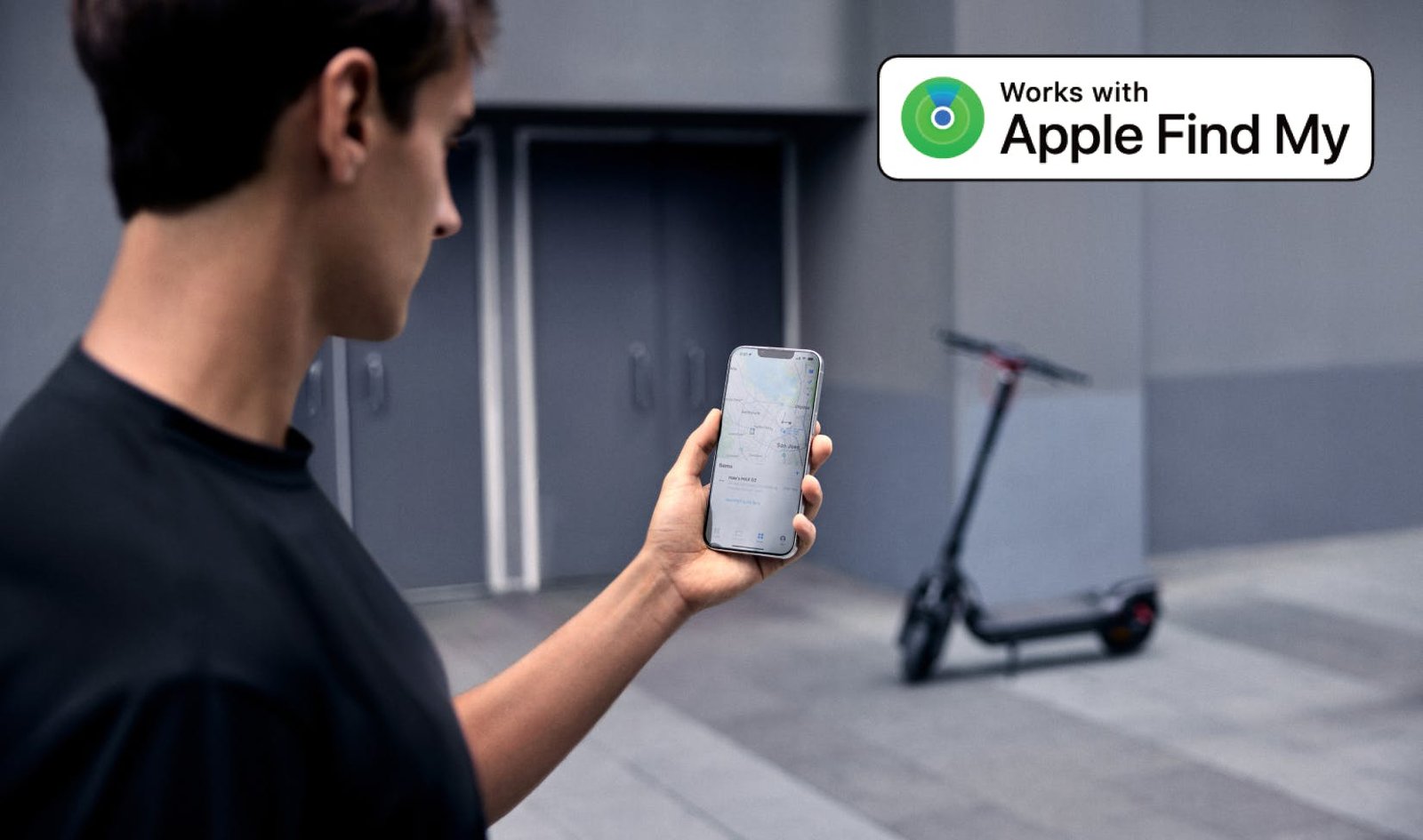 Rider locating the Segway Max G3 electric scooter with the Apple Find My app