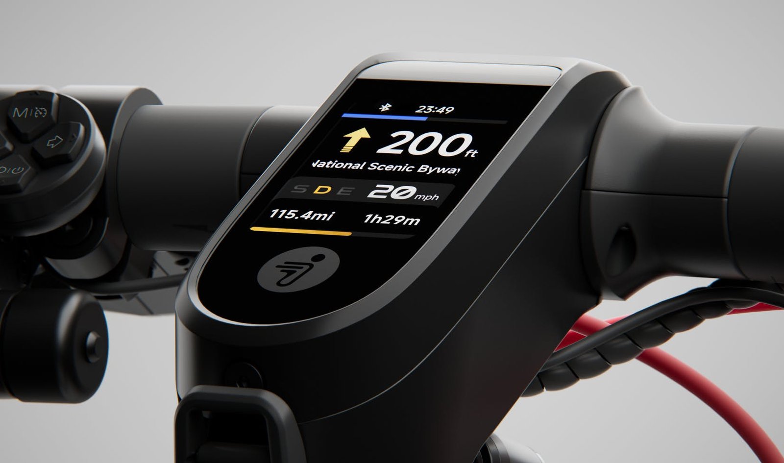 Smart TFT display on the Segway F3 electric scooter showing turn-by-turn navigation