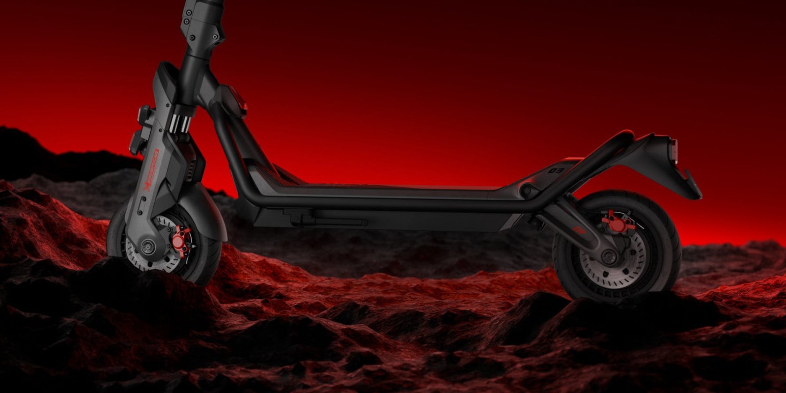 Segway GT3 SuperScooter on red rock showing its hydraulic suspension