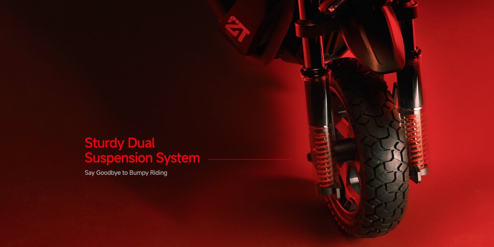 Dual telescopic front suspension and 11 inch off-road tire on the Segway ZT3 Pro electric scooter