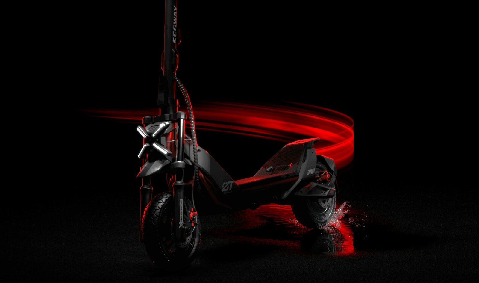 Segway ZT3 Pro electric scooter rear wheel with traction control light trails