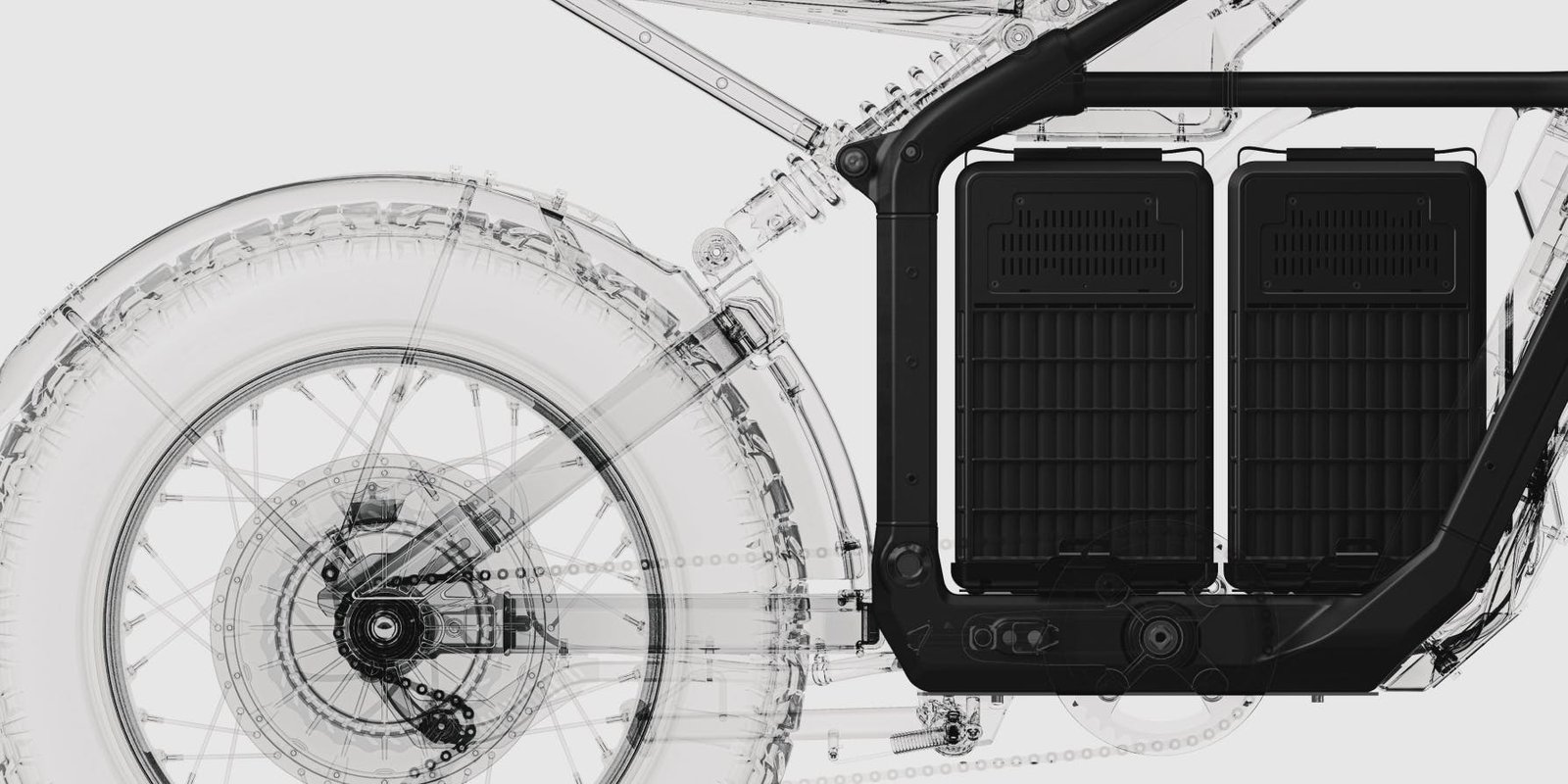 X-ray view of the twin battery bay in the Segway Xyber electric bike frame