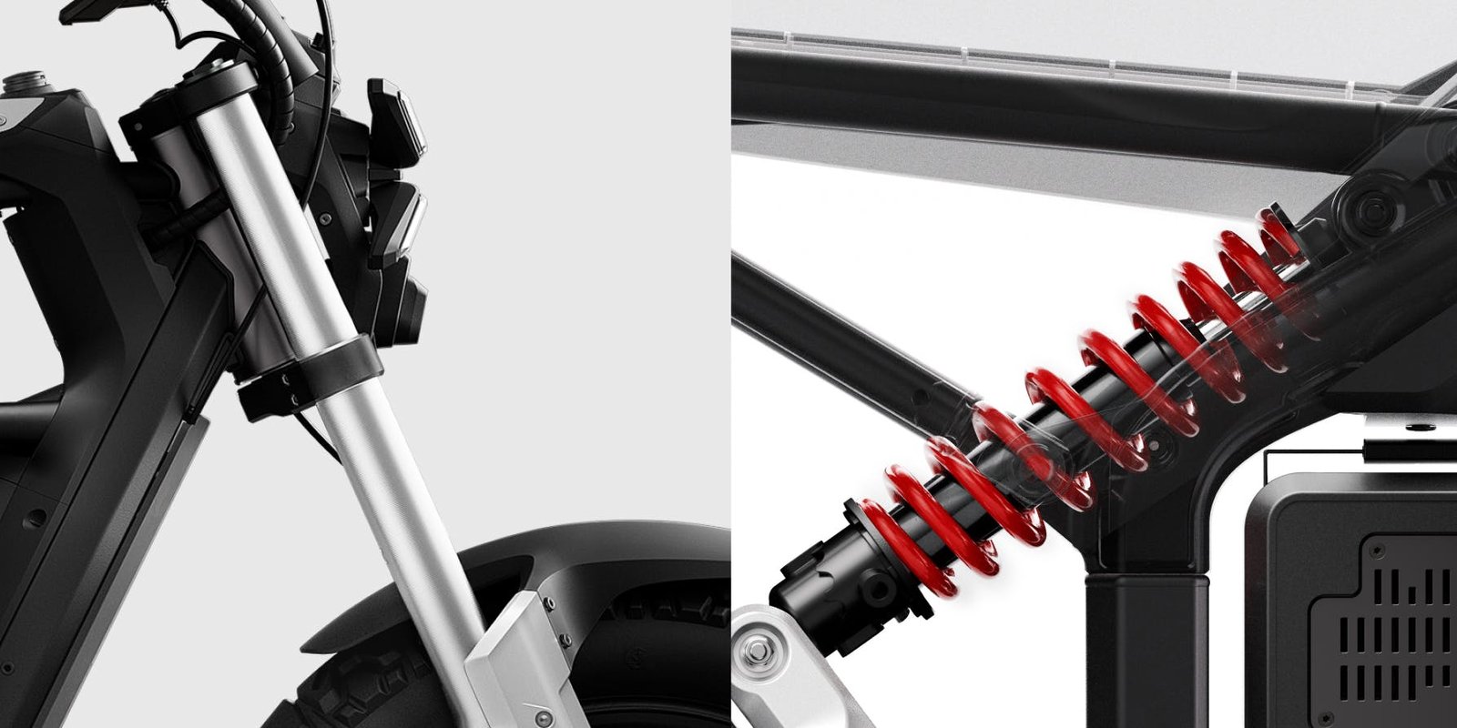 Dual-crown front fork and rear shock of the Segway Xyber electric bike