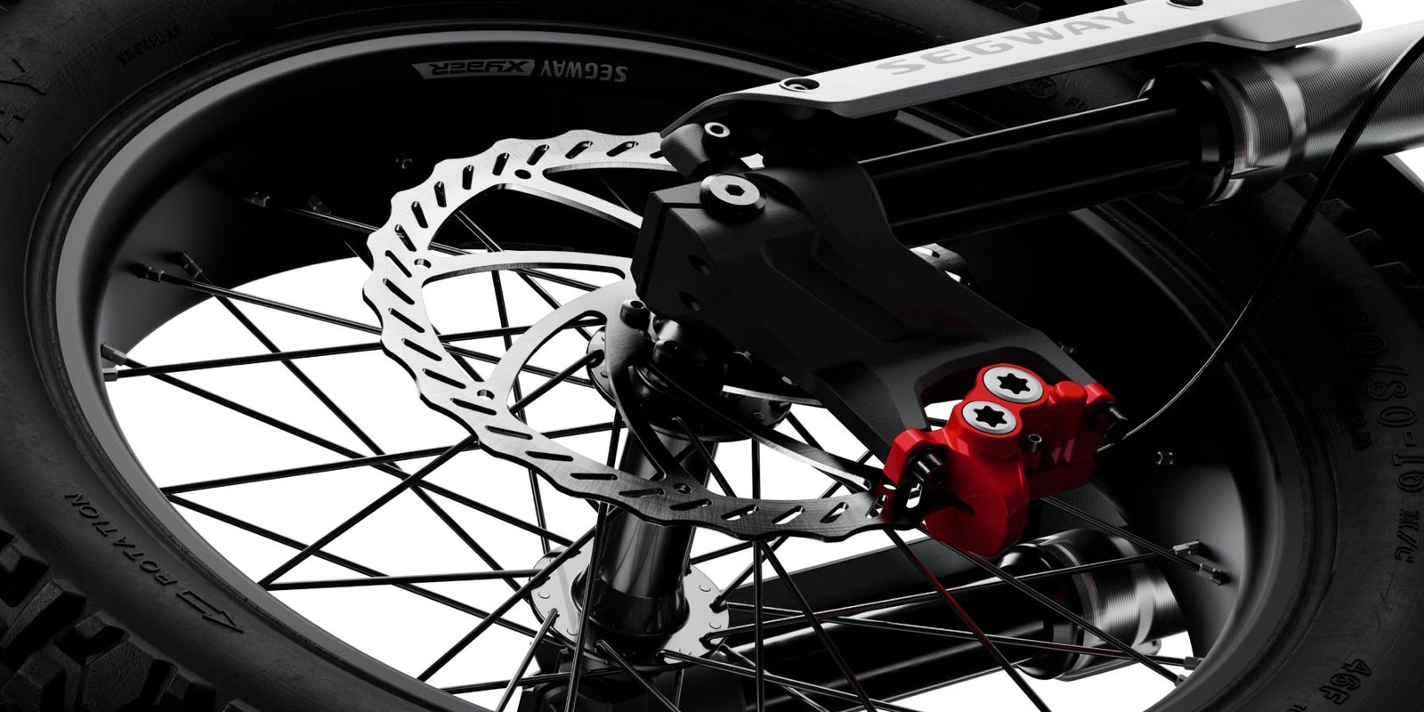 Four-piston hydraulic brake caliper on the Segway Xyber electric bike
