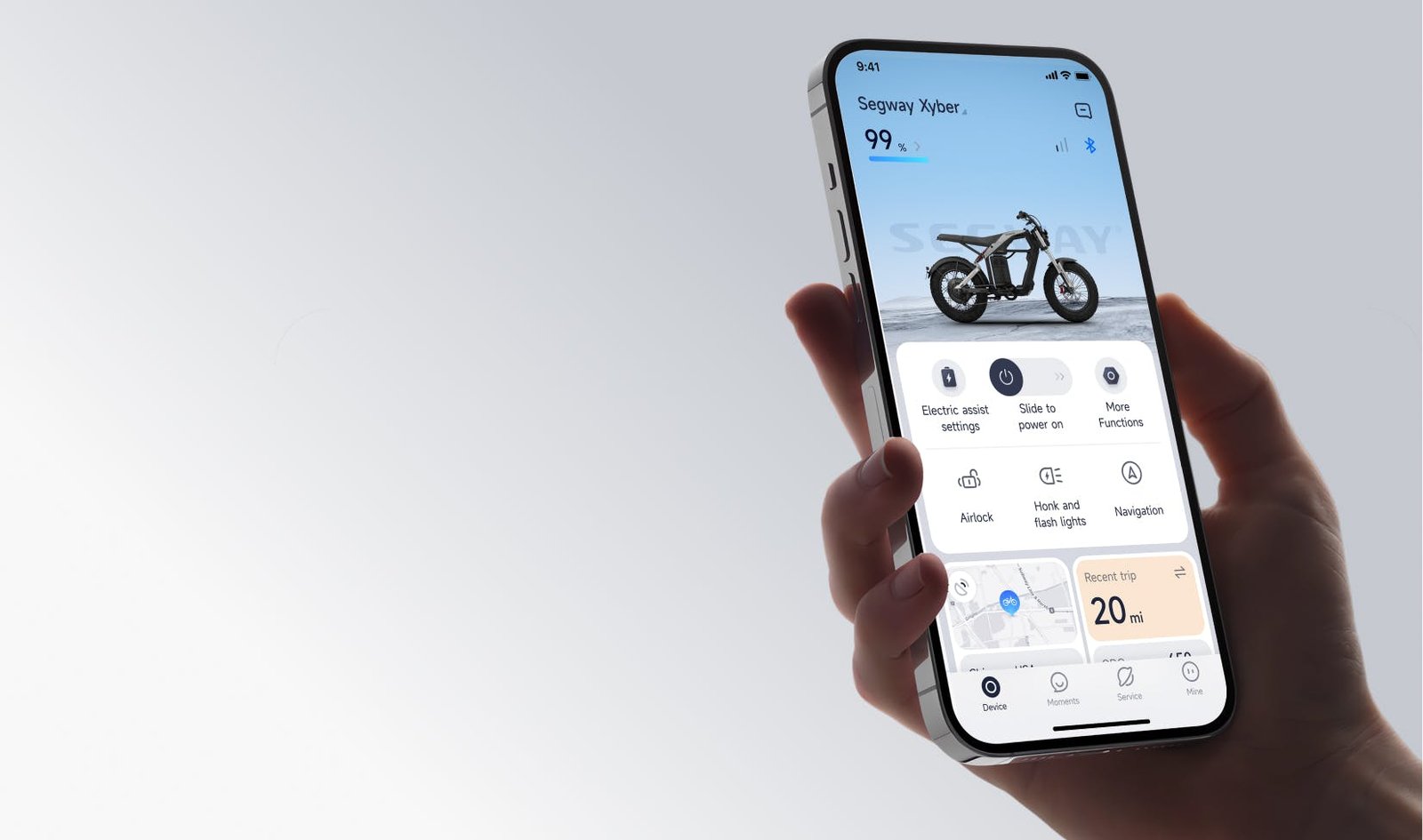 Segway Mobility App on a phone showing the Xyber electric bike