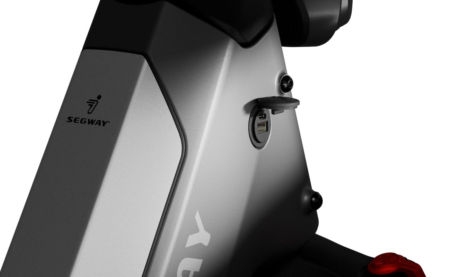 Integrated USB charging port on the frame of the Segway Xafari electric bike