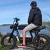 Riding’times GT33 cargo electric bike rider seated by the sea
