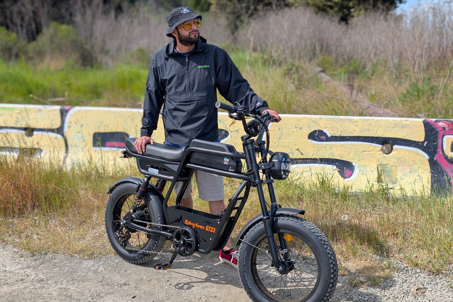 Riding’times GT33 cargo electric bike rider on a gravel path
