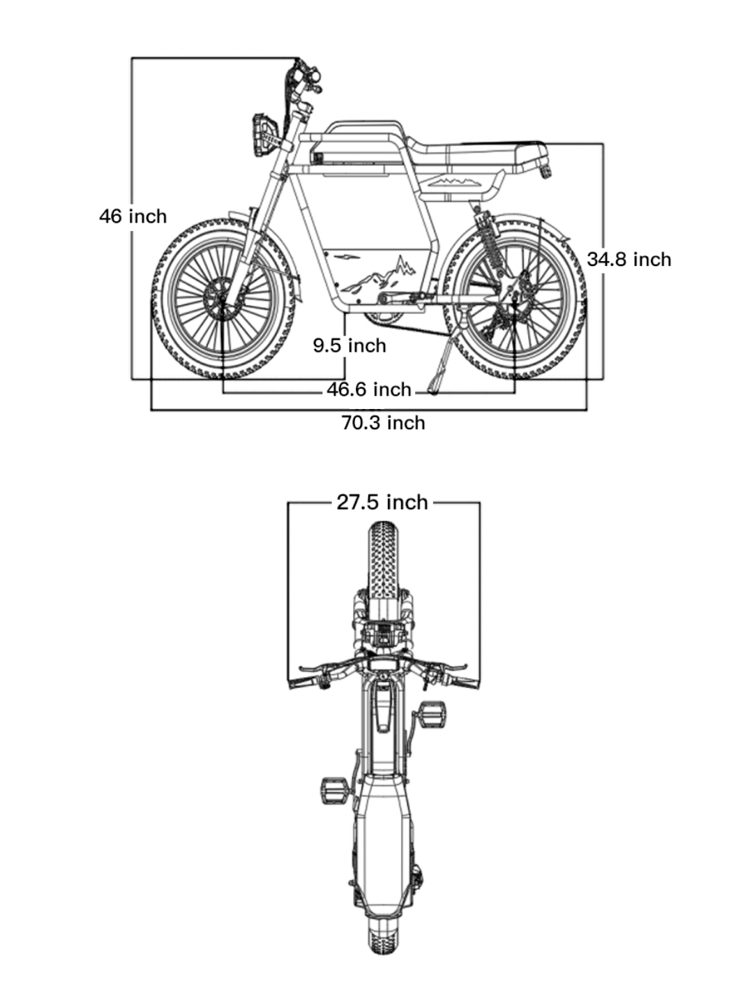 Geometry diagram of the Riding’times GT33 cargo electric bike with dimensions