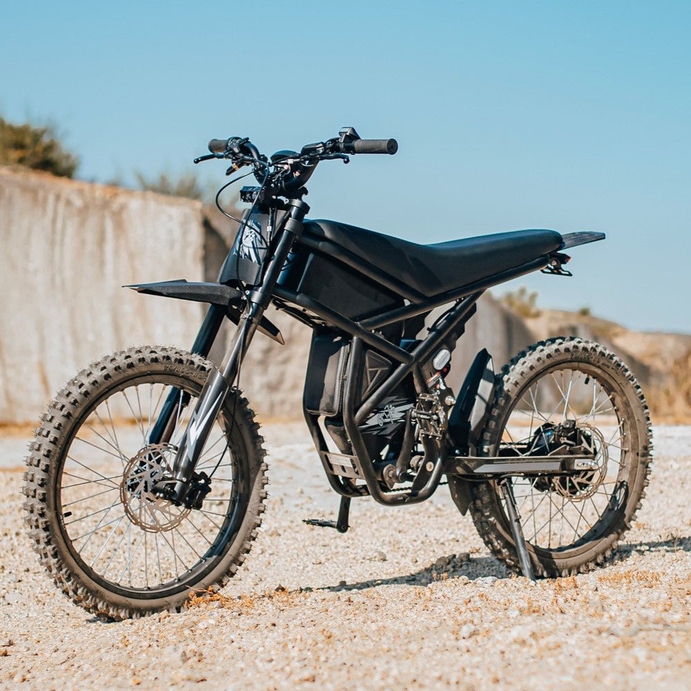 Riding’times GT73 electric motorbike parked on a dirt trail