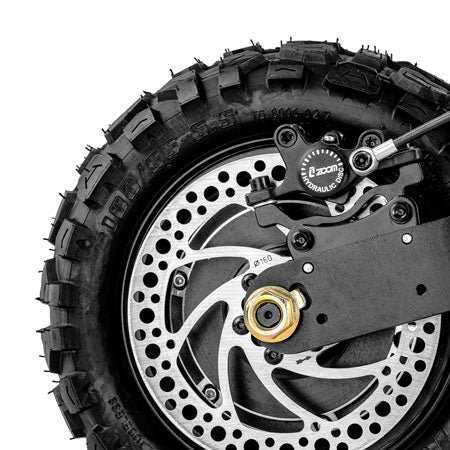 11 inch off-road tire and 160mm hydraulic disc on the Teewing X4 electric scooter