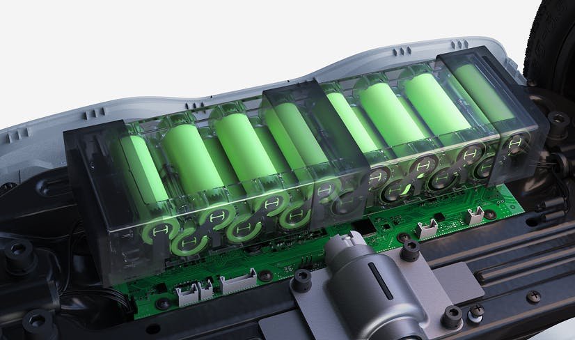 Battery cells inside the Segway Ninebot S2 Kids