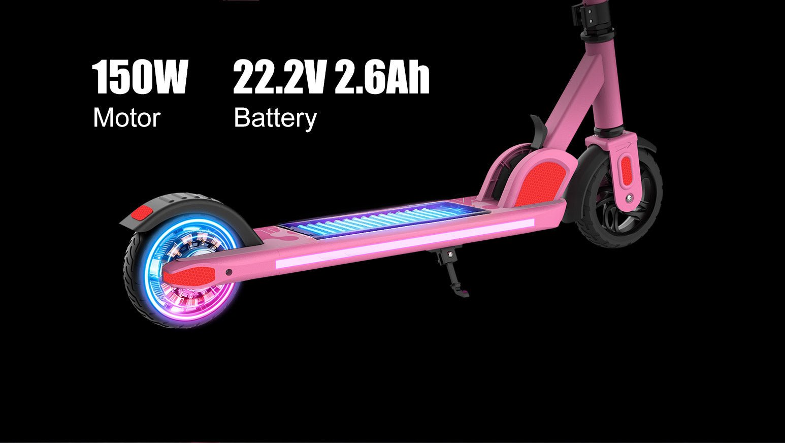 Nanrobot K2 rear wheel glowing with its 150W motor and 22.2V battery called out