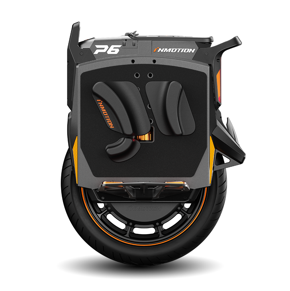 Top-down view of the INMOTION P6 electric unicycle showing the power pads and control layout