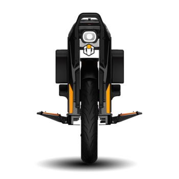INMOTION P6 electric unicycle seen head-on, headlight and folded pedals