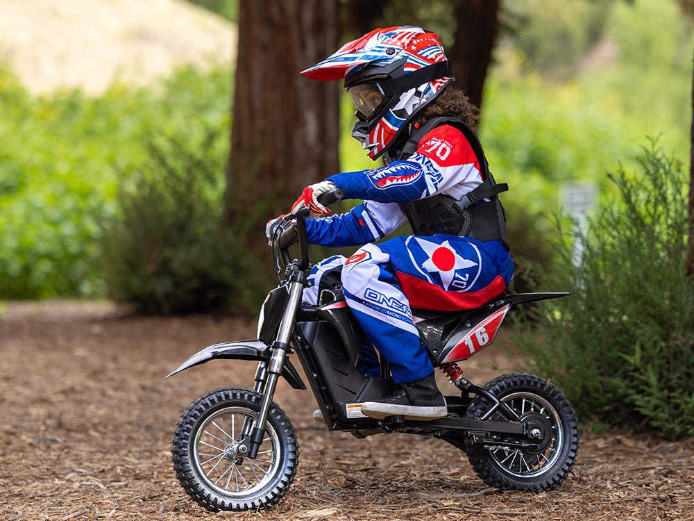 Child riding the Hiboy DK1 kids electric dirt bike off-road