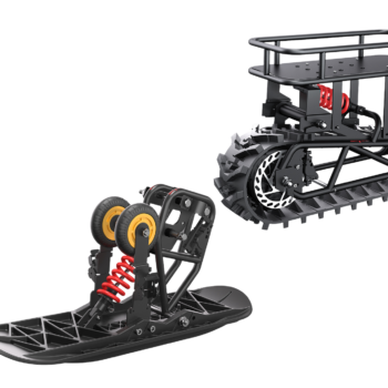 Riding’times snow track kit: front sled module and rear track module side by side