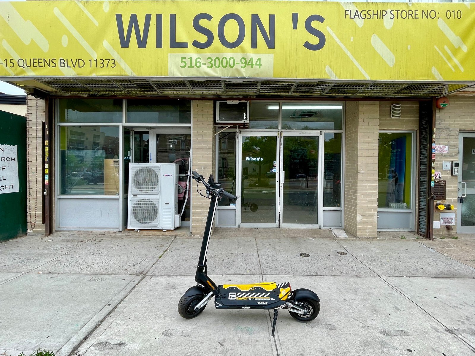 Punk Rebel electric scooter parked, seen from the front quarter