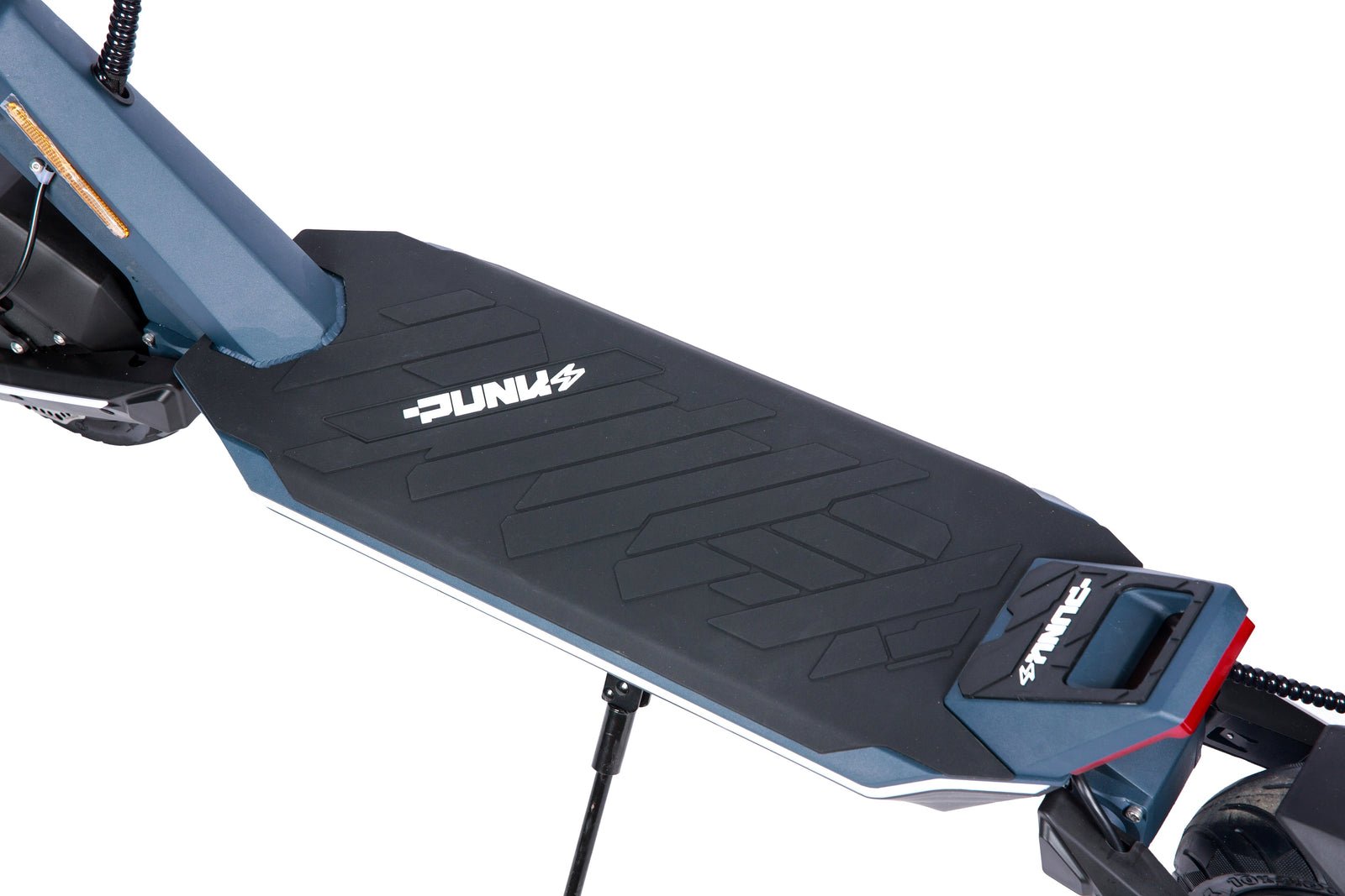 Deck detail of the Punk Rider Pro electric scooter with the Punk logo
