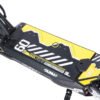 Deck detail of the Punk Rebel electric scooter showing its graphics and rear light