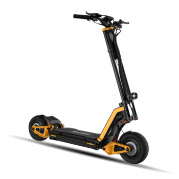 INMOTION RS electric scooter, three-quarter studio view in black and orange