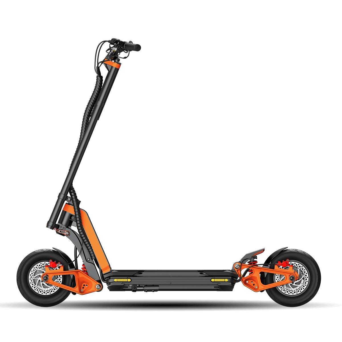 INMOTION RS Lite electric scooter side elevation showing both hydraulic forks and disc brakes