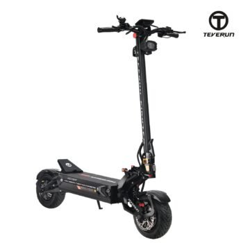 Teverun Fighter Supreme Ultra electric scooter studio view from the front quarter
