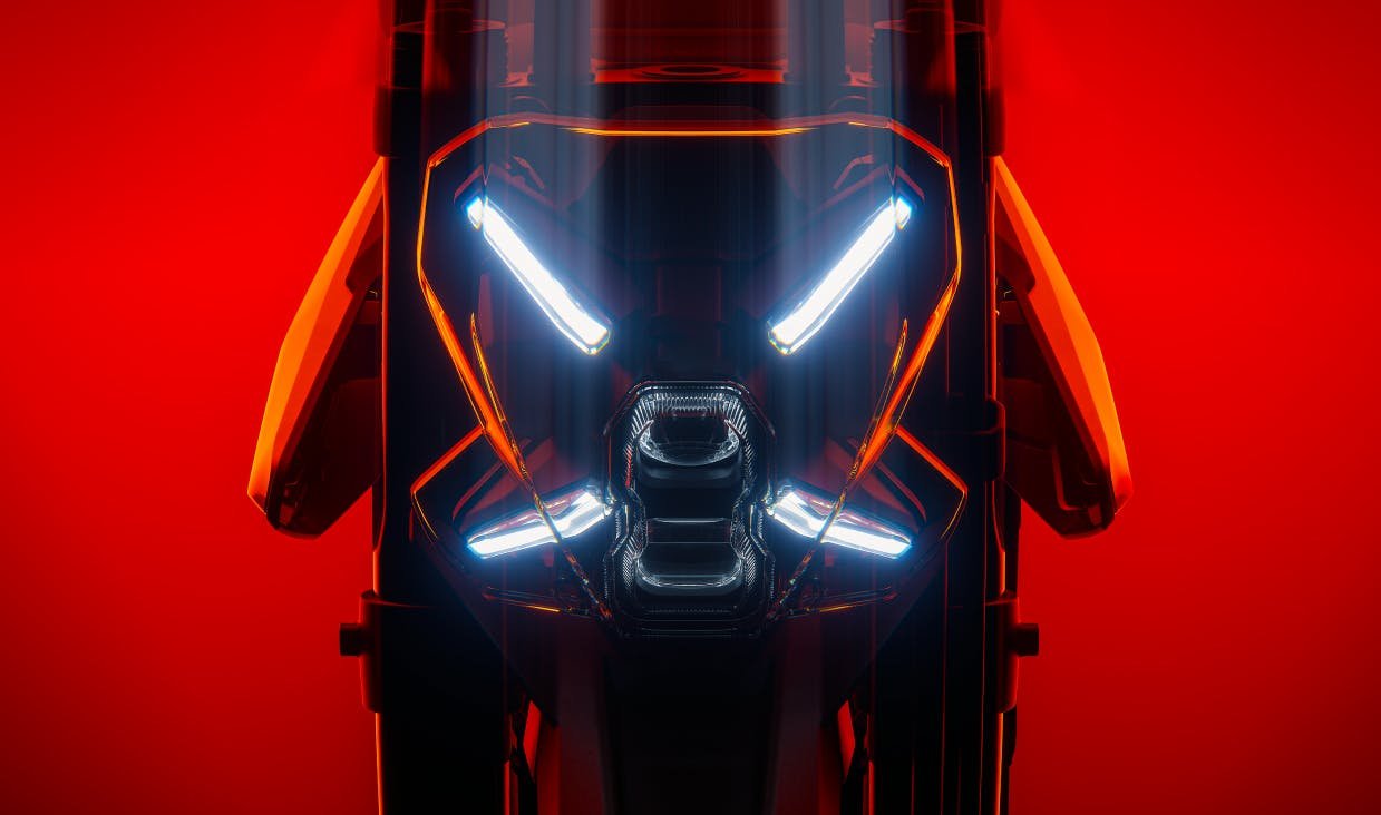 Distinctive headlight of the Segway Xaber 300 electric dirt bike