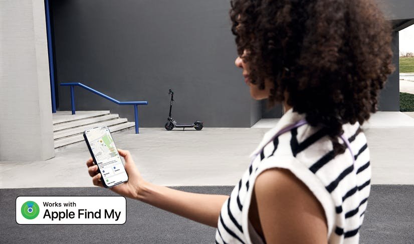 Rider checking the Segway E3 Pro electric scooter location in the Apple Find My app