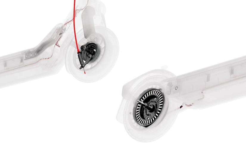 X-ray view of the front drum brake on the Segway E3 Pro electric scooter