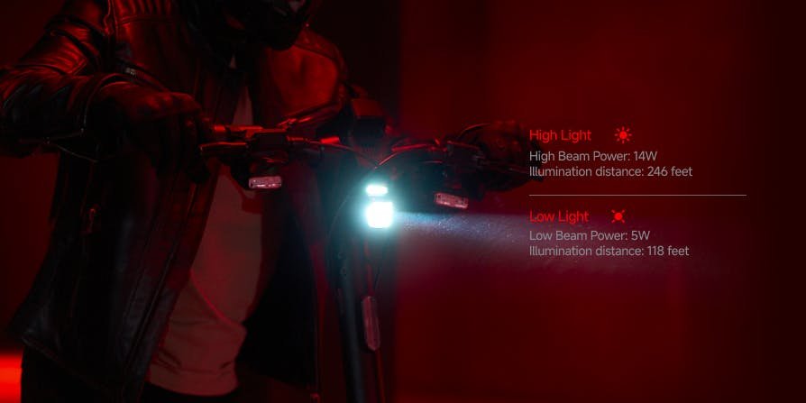 Automatic high and low beam headlight on the Segway GT3 Pro SuperScooter at night