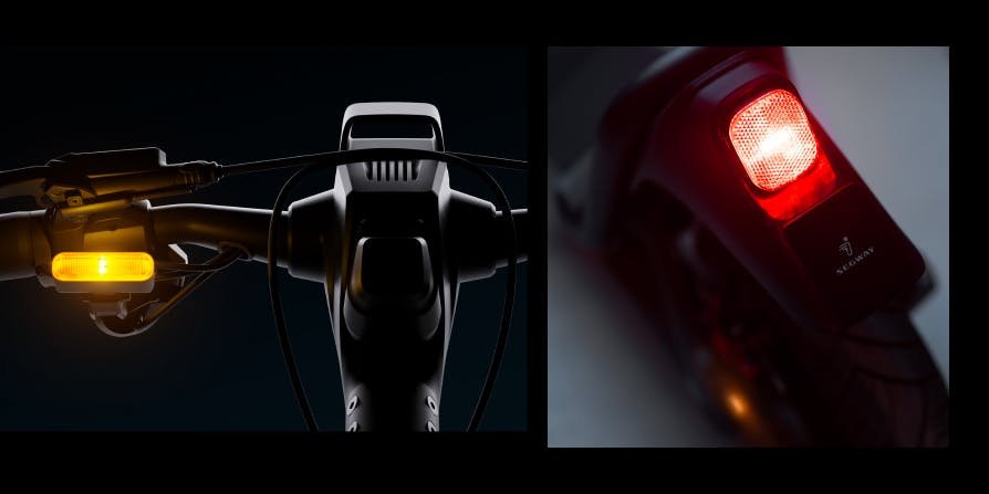 Front turn indicator and rear tail light of the Segway GT3 Pro SuperScooter