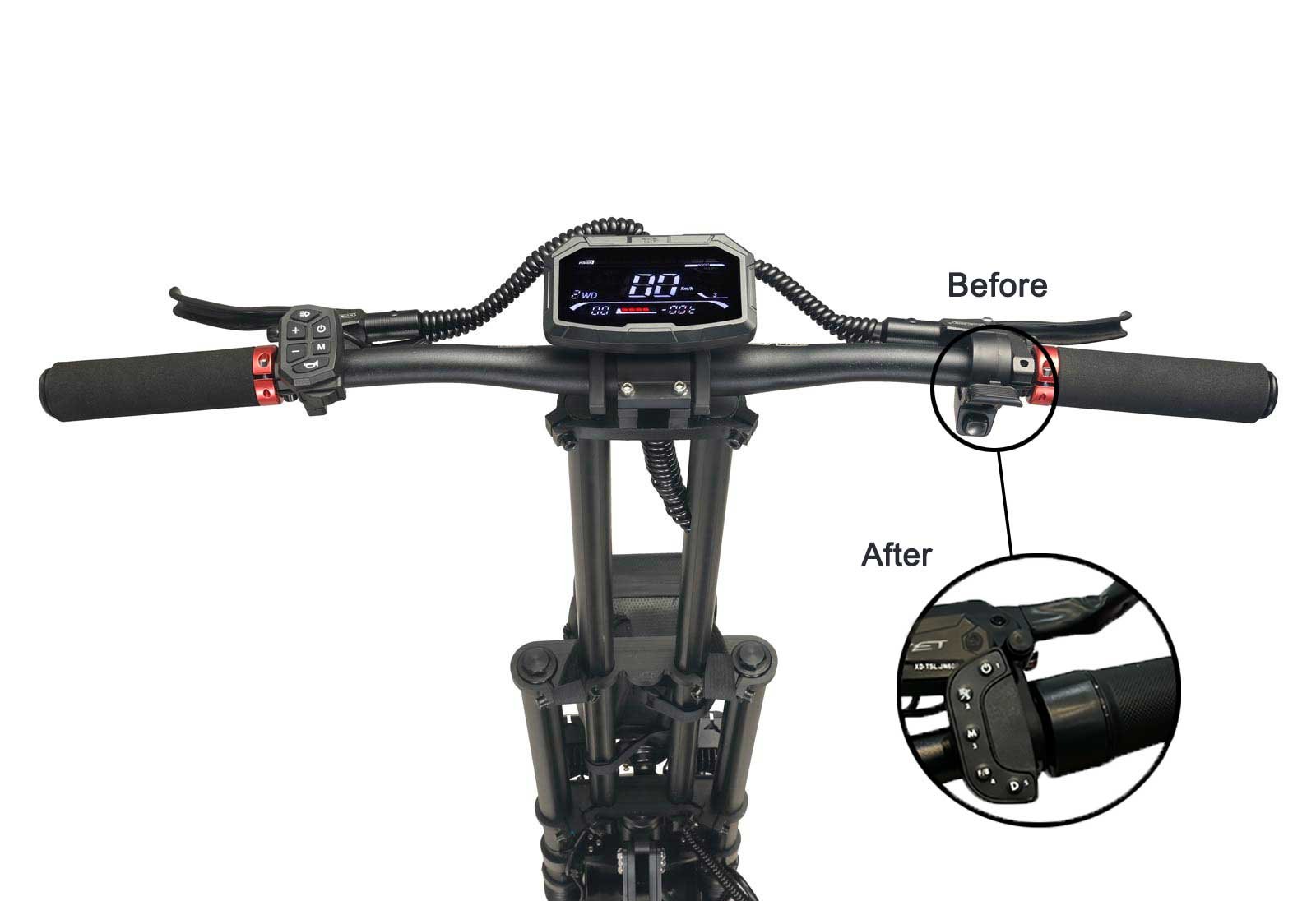 Handlebar of the Teewing Z4 Pro electric scooter showing the twist throttle upgrade