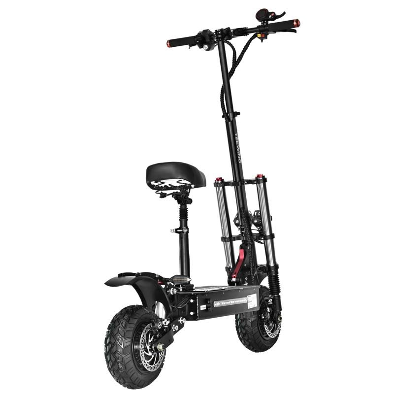 Teewing X5 electric scooter with the seat fitted, from the right