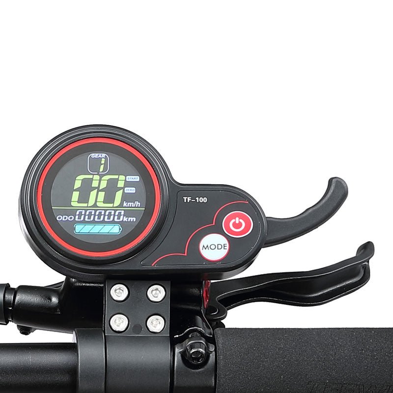 LCD display and brake lever on the Teewing X5 electric scooter