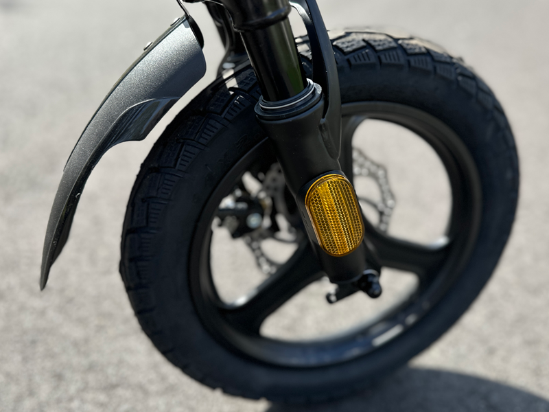 Front fender, reflector and disc brake on the Hiboy C1 folding electric bike