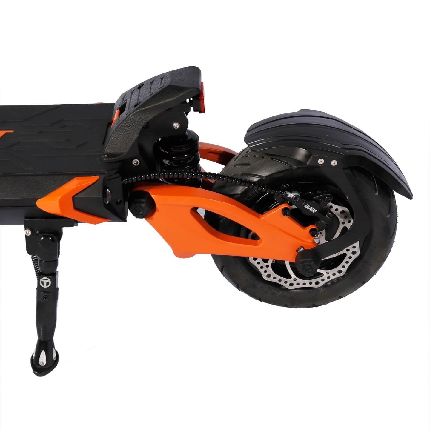 Rear wheel and swingarm of the Teverun Blade GT II+ electric scooter
