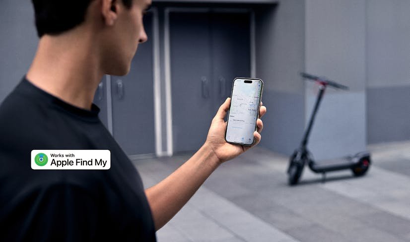 Rider locating the Segway Max G3 Plus electric scooter with the Apple Find My app