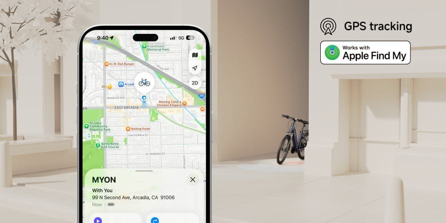 GPS tracking map and Apple Find My badge for the Segway Myon electric bike