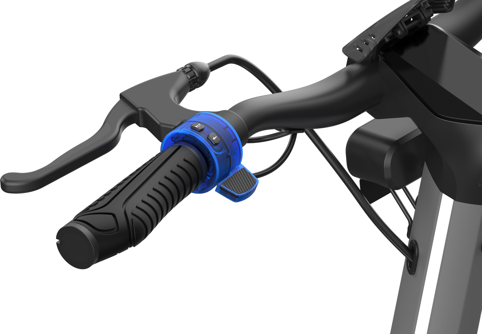 Close-up render of the Punk Rider throttle and brake lever