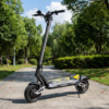 Punk Rebel electric scooter parked on a tree-lined park path in daylight
