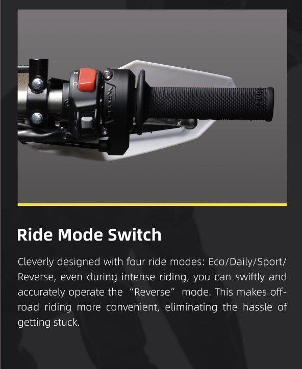 Surron Ultra Bee electric dirt bike handlebar with the ride mode switch