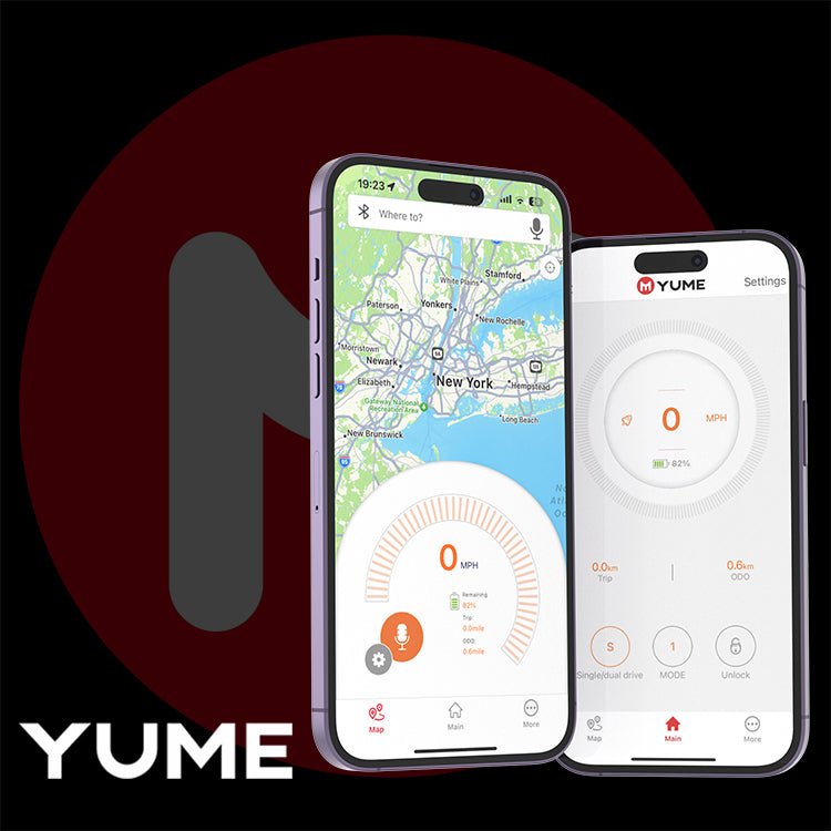 YUME Hawk electric scooter connected to the YUME Ride app