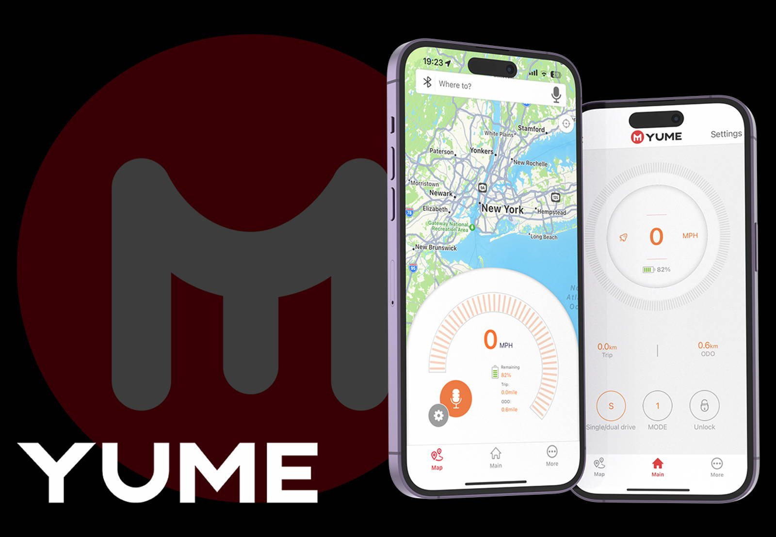 YUME Hawk Pro electric scooter connected to the YUME Ride app