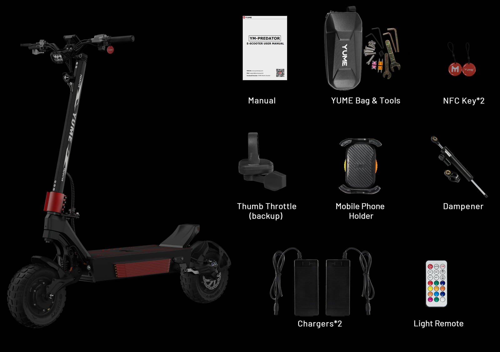 Everything included with the YUME Predator electric scooter